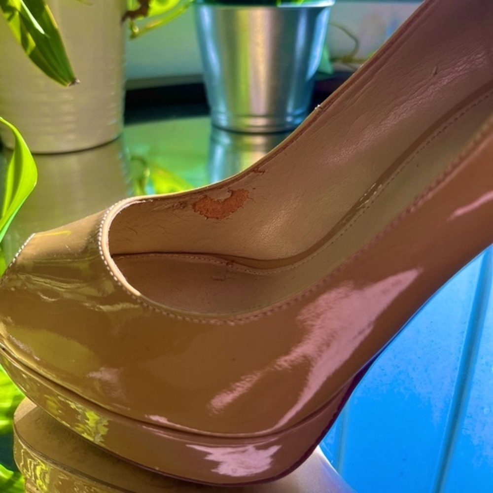 Michael Michael Kors Patent Leather Pumps Tan Heels Open Toe Size: 7M​​​ - Picture 12 of 16